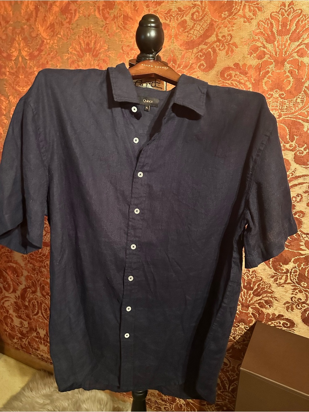 Quince 100% European Navy Linen Short-Sleeve Button-Down Shirt - Picture 6 of 8